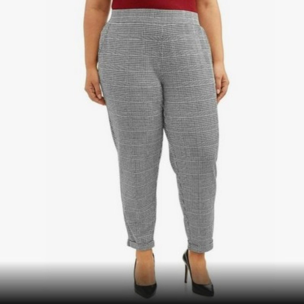 Terra & Sky Houndstooth Plus Size Cropped Dress Pant w Stretch - Women's 2X 20W